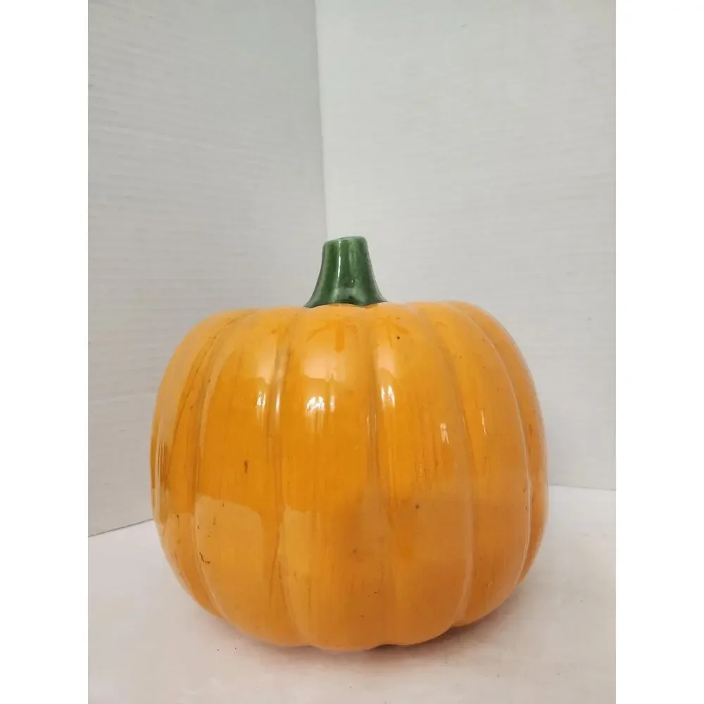 Halloween Ceramic Jack O Lantern Pumpkin Candle Cover Glazed Orange